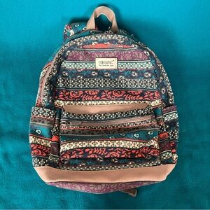 KINMAC Colorful Multi-Patterned Striped Backpack with Faux Leather Trim